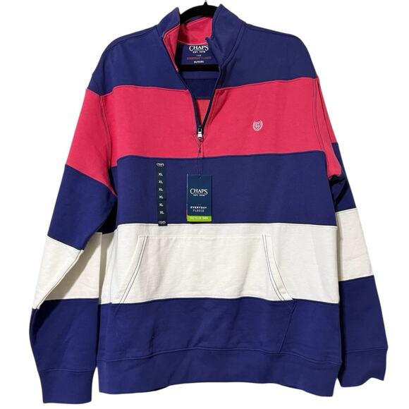 CHAPS The Everyday Fleece size XL classic fit striped quarter zip pullover NWT - Picture 1 of 13